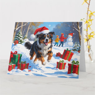 Australian Shepherd Christmas Festive Snow Scene Card