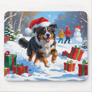 Australian Shepherd Christmas Festive Snow Scene Mouse Mat
