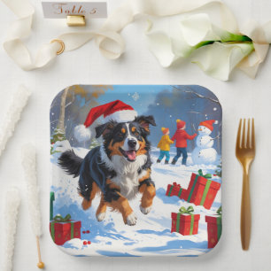 Australian Shepherd Christmas Festive Snow Scene Paper Plate