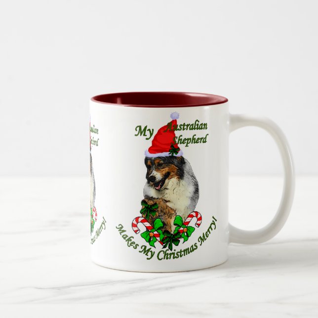 Australian Shepherd Christmas Gifts Two-Tone Coffee Mug (Right)