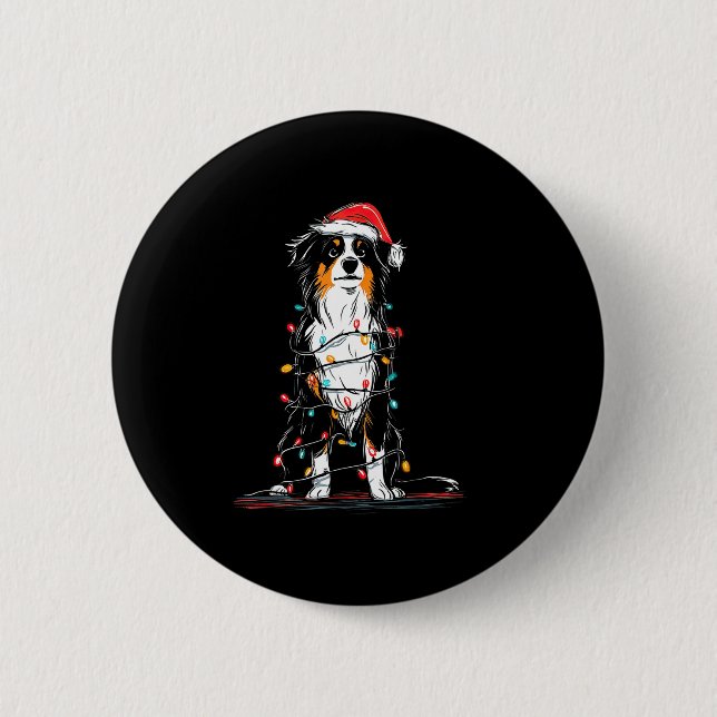 Australian Shepherd Christmas Graphics Dog Lights  6 Cm Round Badge (Front)
