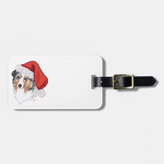 Australian Shepherd Christmas Luggage Tag (Front Horizontal)