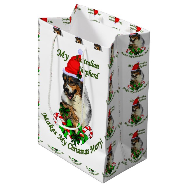 Australian Shepherd Christmas Medium Gift Bag (Front Angled)