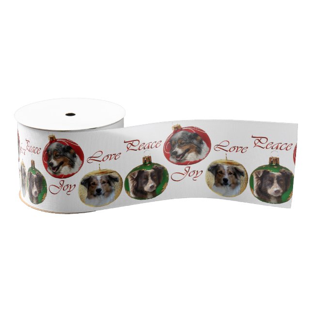 Australian Shepherd Christmas Merry Grosgrain Ribbon (Spool)