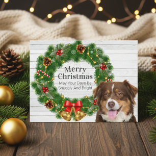 Australian Shepherd Christmas Pine Cone Wreath Holiday Postcard