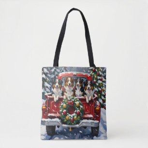 Australian Shepherd Christmas Red Truck Holiday Tote Bag