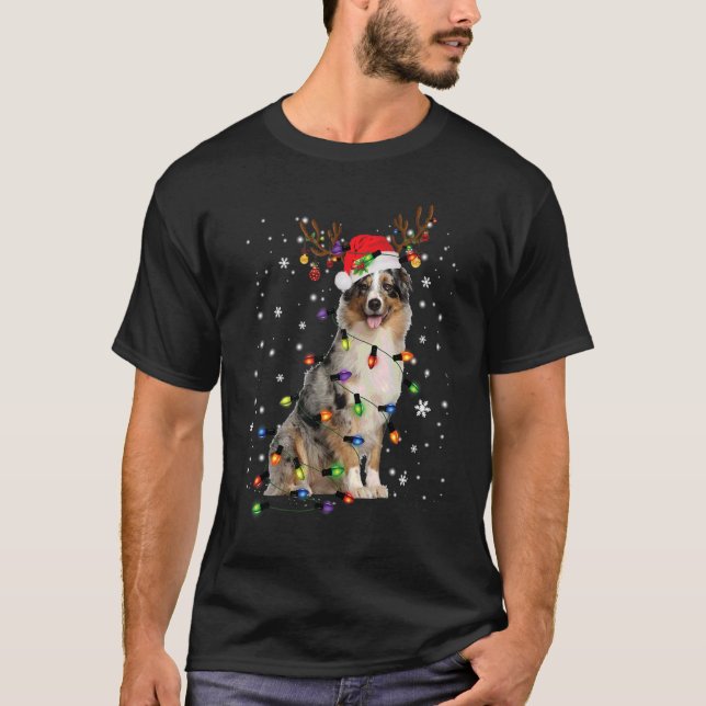 Australian Shepherd Christmas Reindeer Santa Hat P T-Shirt (Front)