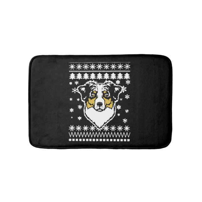 Australian Shepherd Christmas Shirt Bath Mat (Front)