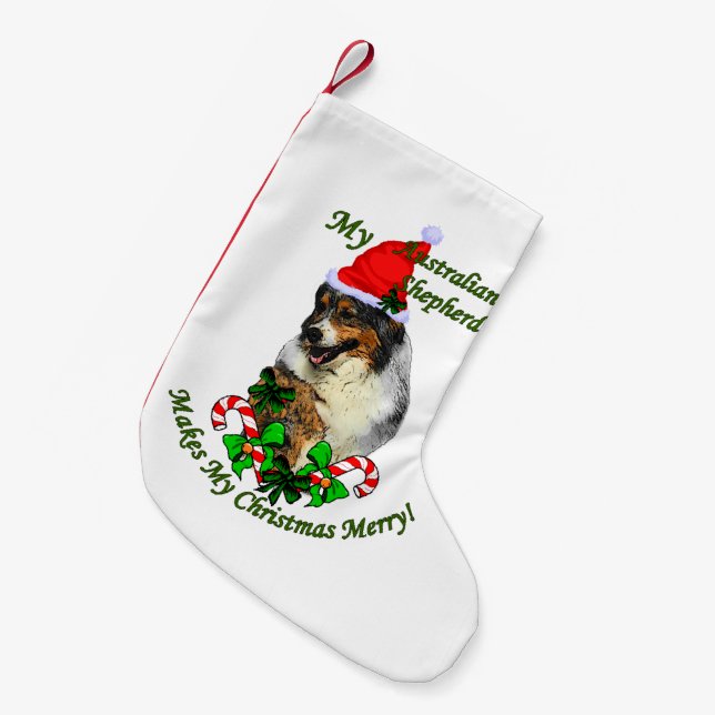 Australian Shepherd Christmas Small Christmas Stocking (Front (Hanging))