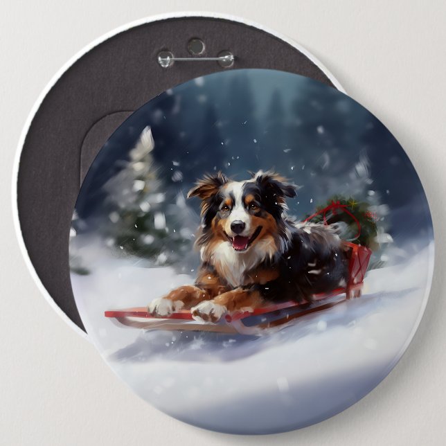 Australian Shepherd Christmas snow winter 6 Cm Round Badge (Front & Back)