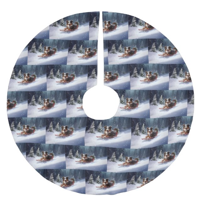 Australian Shepherd Christmas snow winter Brushed Polyester Tree Skirt (Front)