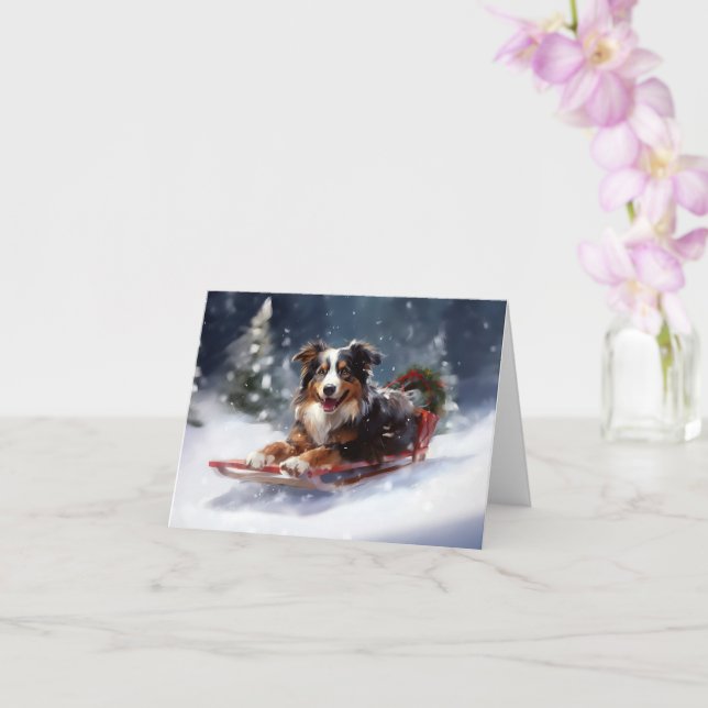Australian Shepherd Christmas snow winter Card (Orchid)