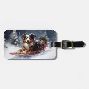 Australian Shepherd Christmas snow winter Luggage Tag