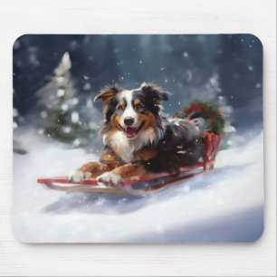 Australian Shepherd Christmas snow winter Mouse Mat