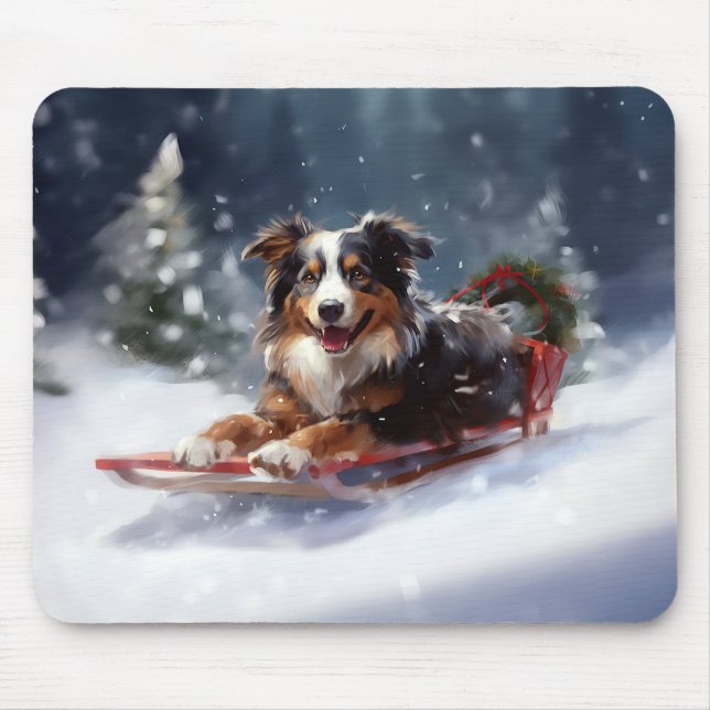 Australian Shepherd Christmas snow winter Mouse Mat (Front)