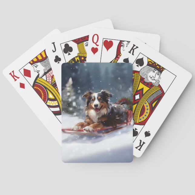Australian Shepherd Christmas snow winter Playing Cards (Back)