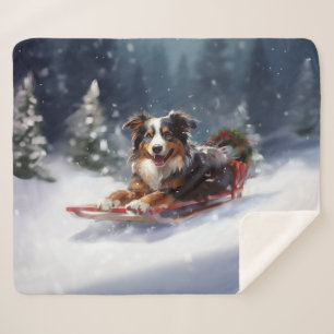Australian Shepherd Christmas snow winter Sherpa Blanket