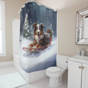 Australian Shepherd Christmas snow winter Shower Curtain