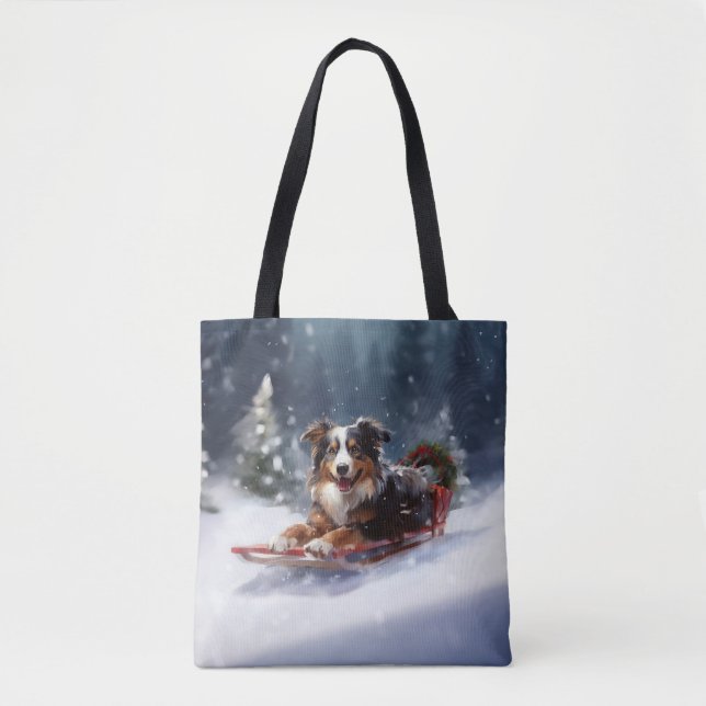 Australian Shepherd Christmas snow winter Tote Bag (Front)