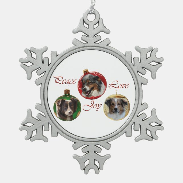 Australian Shepherd Christmas Snowflake Pewter Christmas Ornament (Front)