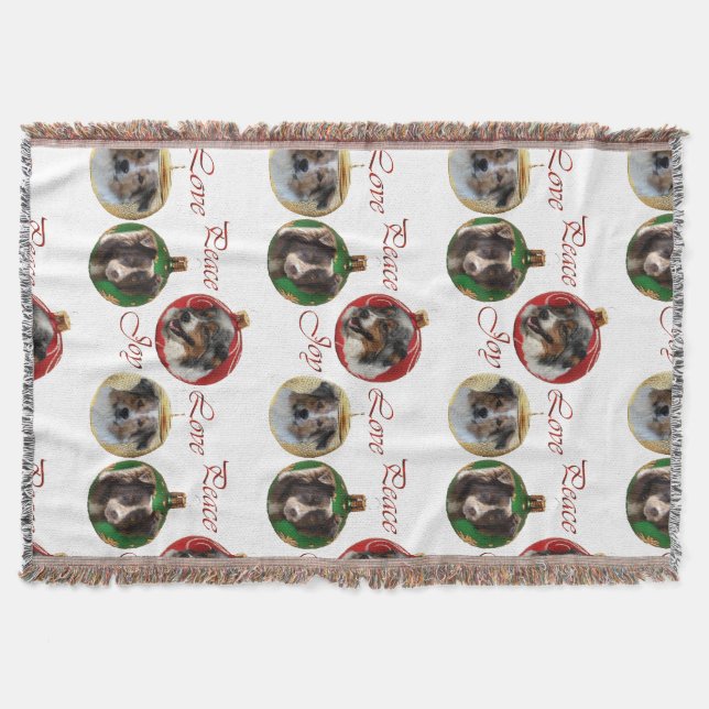 Australian Shepherd Christmas Throw Blanket (Front)