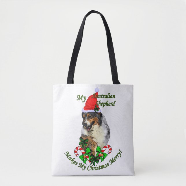 Australian Shepherd Christmas Tote Bag (Front)