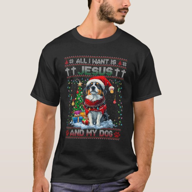 Australian Shepherd Christmas Tree Decorations Dog T-Shirt (Front)