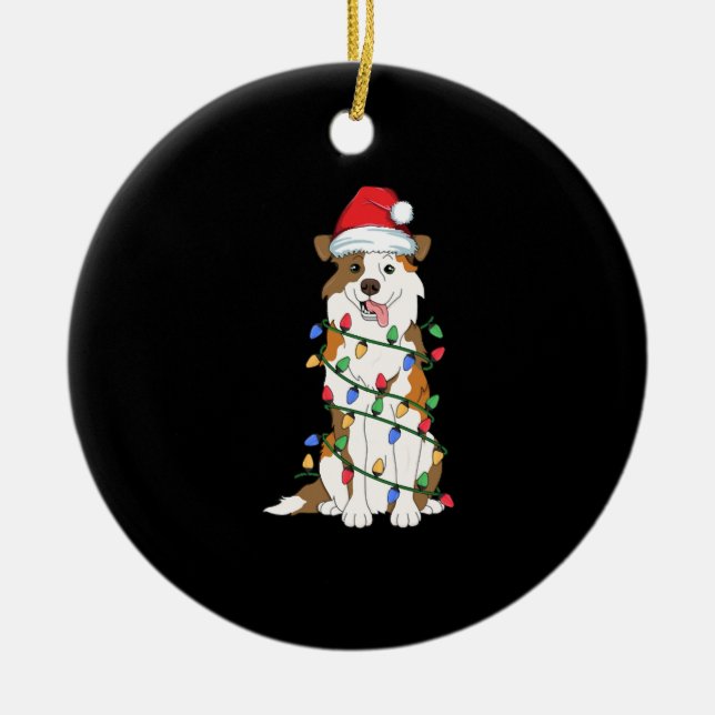 Australian Shepherd Christmas Tree Light Aussie Xm Ceramic Tree Decoration (Front)