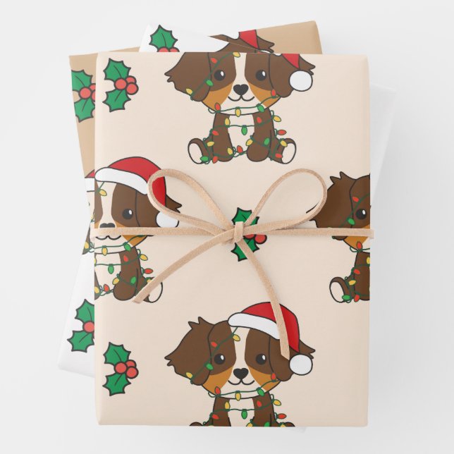 Australian Shepherd Christmas Winter Animals Wrapping Paper Sheet (In situ)