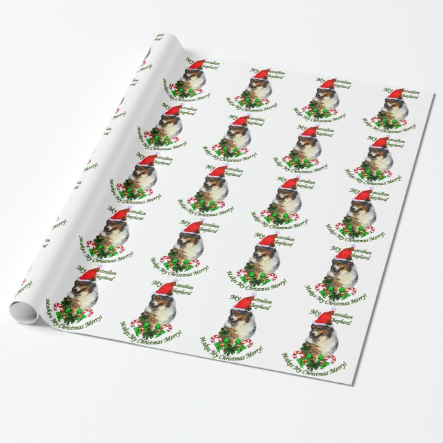 Australian Shepherd Christmas Wrapping Paper (Unrolled)