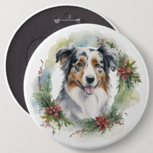 Australian Shepherd Christmas Wreath Festive Pup  6 Cm Round Badge