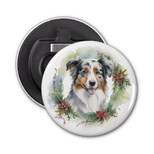 Australian Shepherd Christmas Wreath Festive Pup Bottle Opener