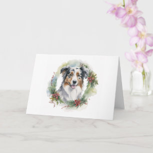 Australian Shepherd Christmas Wreath Festive Pup  Card