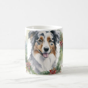 Australian Shepherd Christmas Wreath Festive Pup  Coffee Mug