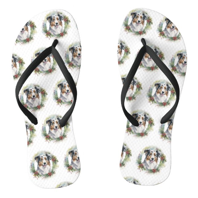 Australian Shepherd Christmas Wreath Festive Pup  Flip Flops (Footbed)