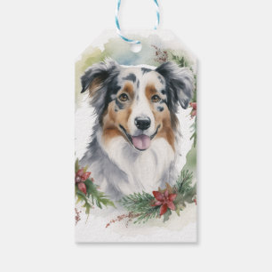 Australian Shepherd Christmas Wreath Festive Pup  Gift Tags