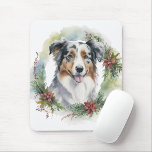 Australian Shepherd Christmas Wreath Festive Pup  Mouse Mat