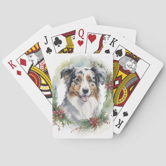 Australian Shepherd Christmas Wreath Festive Pup  Playing Cards (Back)