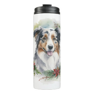 Australian Shepherd Christmas Wreath Festive Pup  Thermal Tumbler