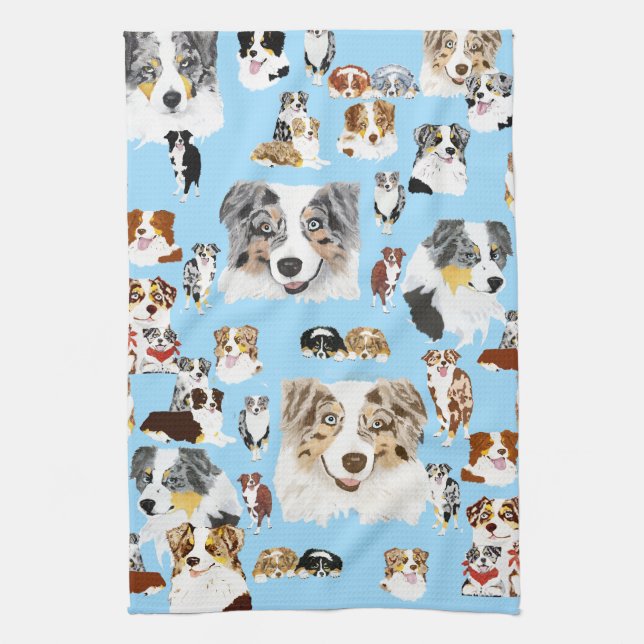 Australian Shepherd Collage Tea Towel (Vertical)