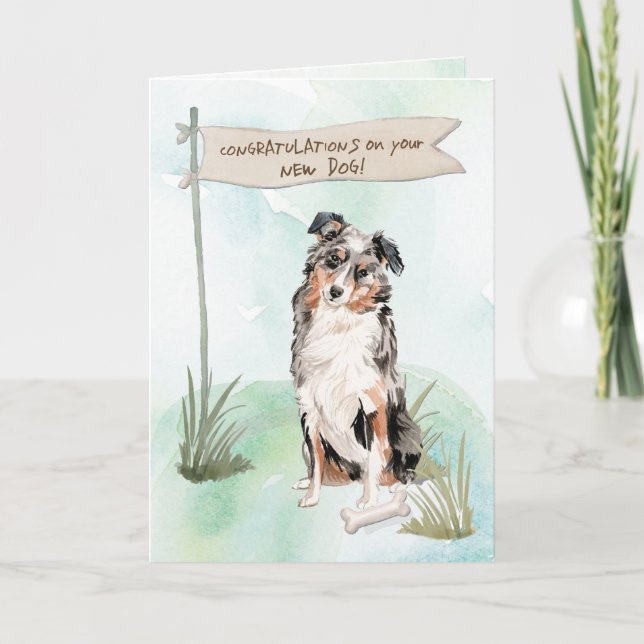 Australian Shepherd Congratulations on New Dog Card (Front)