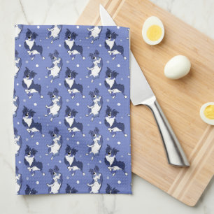 Australian Shepherd Cute Dog Pattern Blue  Tea Towel