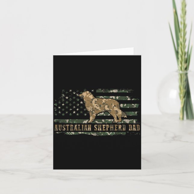 Australian Shepherd Dad Camo American Flag Card (Front)