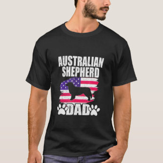 Australian Shepherd Dad Dog American Us Flag T-Shirt
