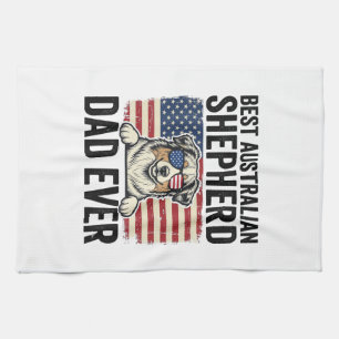 Australian Shepherd Dad Patriotic Vintage Tea Towel