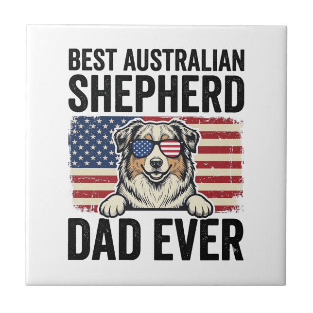 Australian Shepherd Dad Patriotic Vintage Tile (Front)