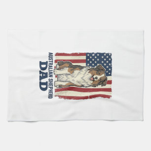 Australian Shepherd Dad Patriotic Vintage Vector D Tea Towel