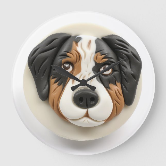 Australian Shepherd Dog 3D Inspired Large Clock (Front)