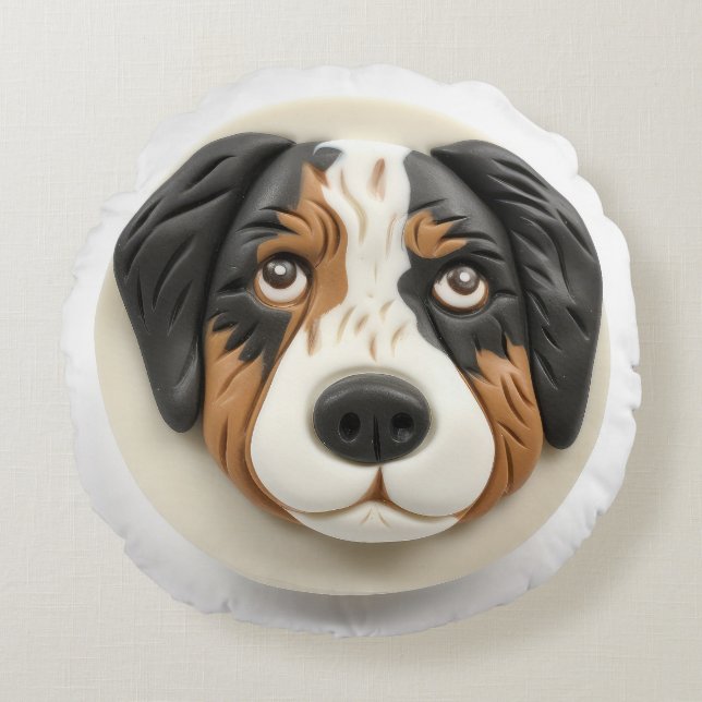 Australian Shepherd Dog 3D Inspired Round Cushion (Front)