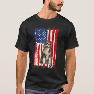 Australian Shepherd Dog American Flag Independence T-Shirt